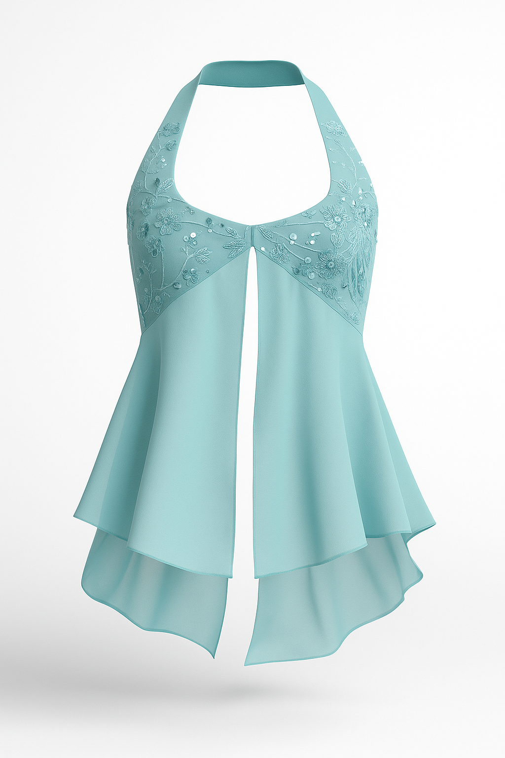Blue Pearl Embellished Sequins Halter Top