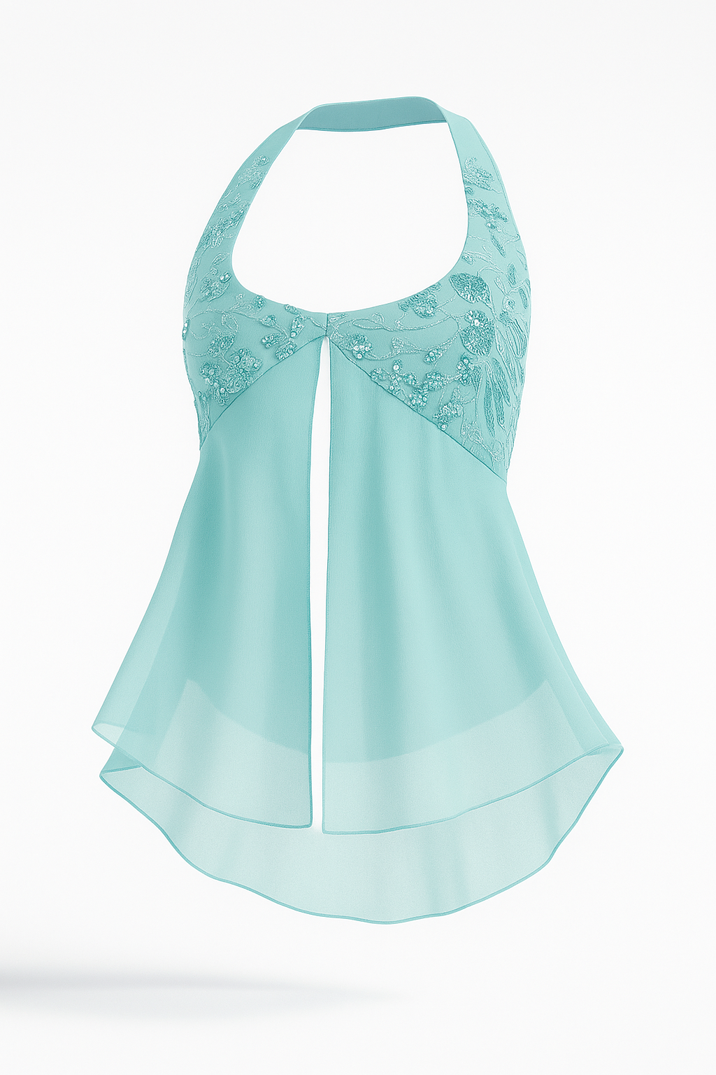 Blue Pearl Embellished Sequins Halter Top