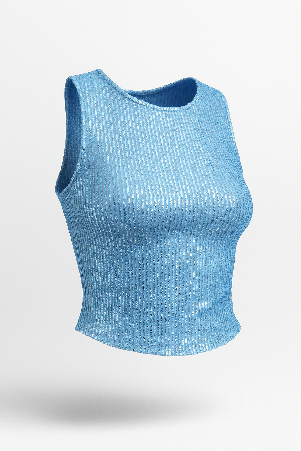 Blue Sequin Crop Tops