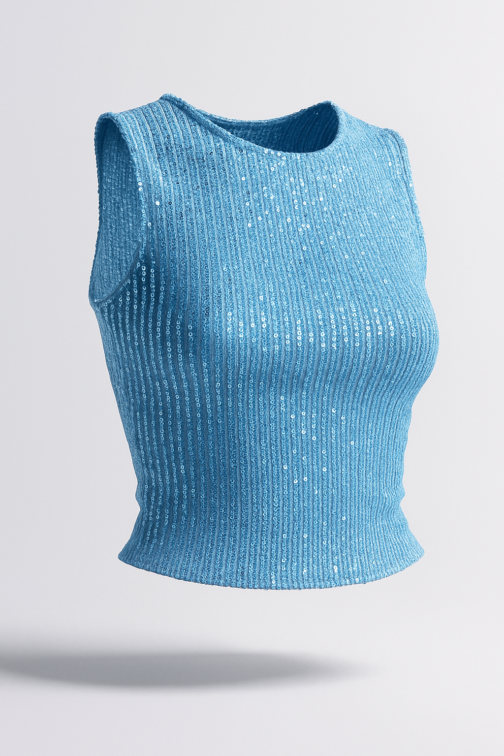 Blue Sequin Crop Tops