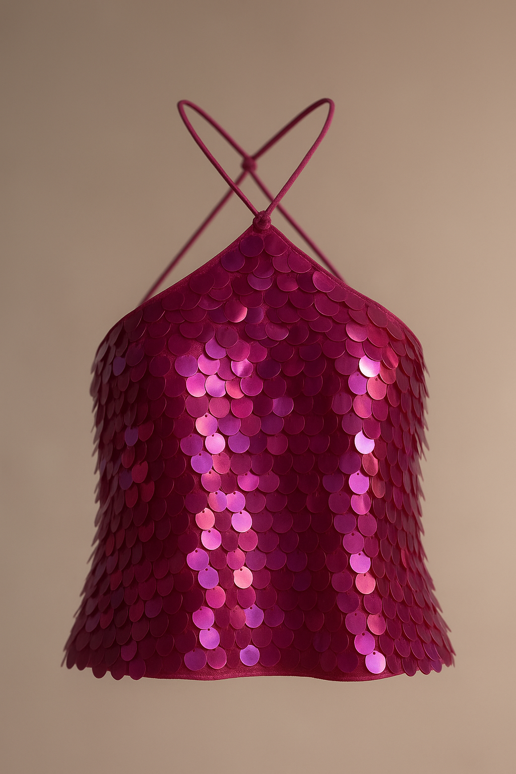 Fushia Sparkle Sequined Halter Top