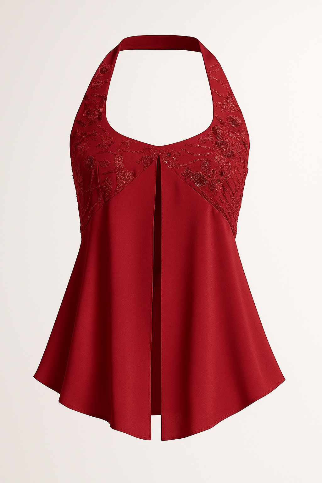 Red Pearl Embellished Sequins Halter Tops