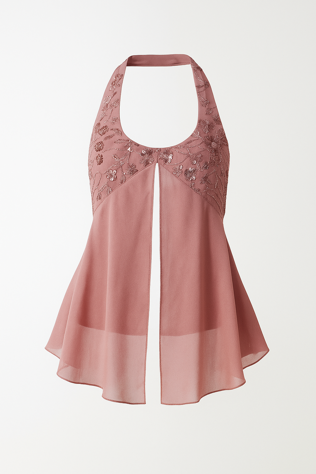Haut dos nu orné de paillettes et de perles roses