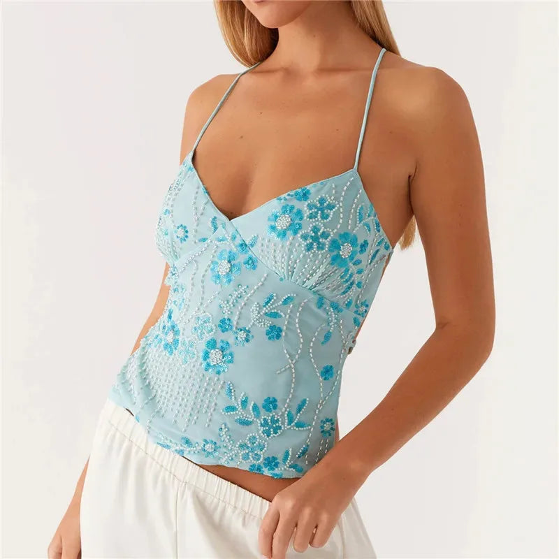 Blue beaded top