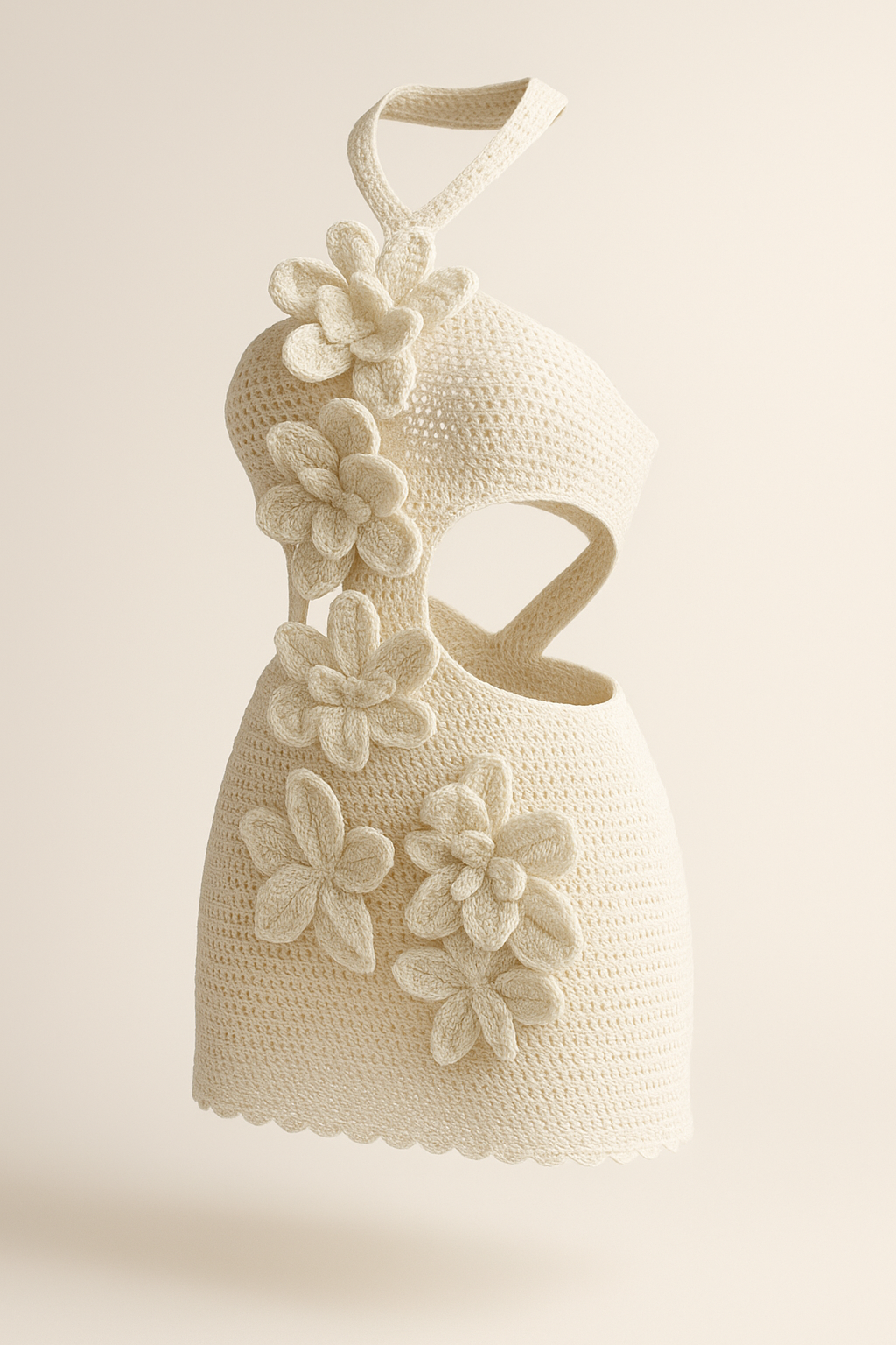 Flower Knitted Short Dress Women Crochet
