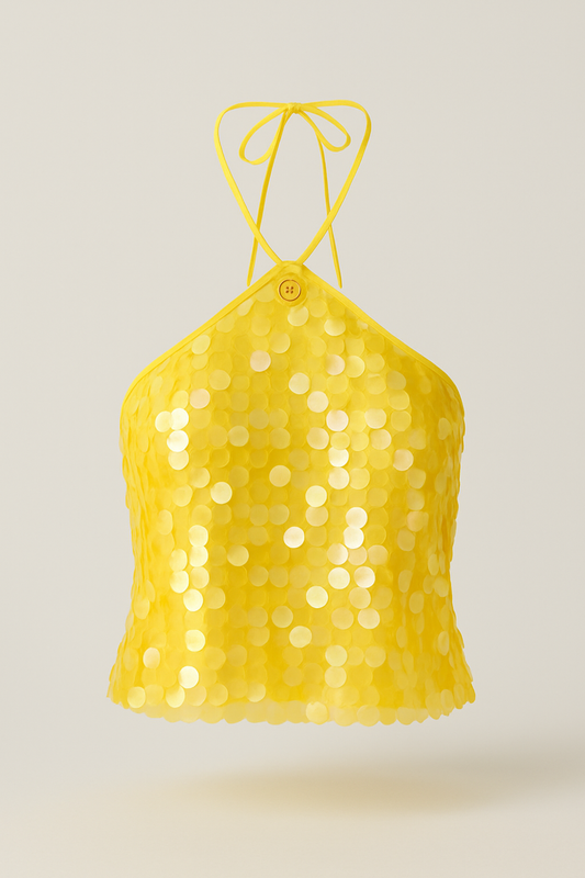 Yellow Sparkle Sequined Halter Top