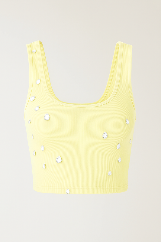Crystal embellished ribbed crop top – yellow