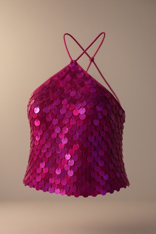 Fushia Sparkle Sequined Halter Top