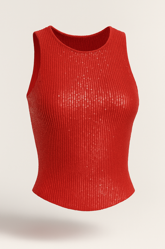 Red Sequin Crop Tops