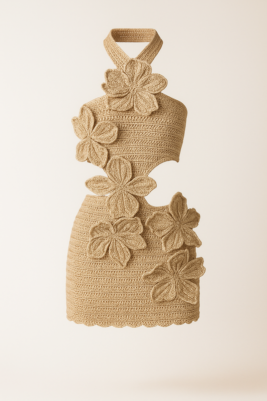 Brown floral crochet dress